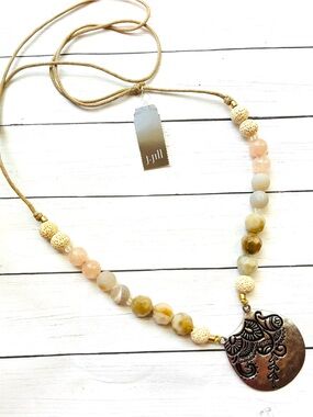 NEW NWT J. Jill Pastel Stone Beaded Etched Silver Pendant Necklace $49 Retail